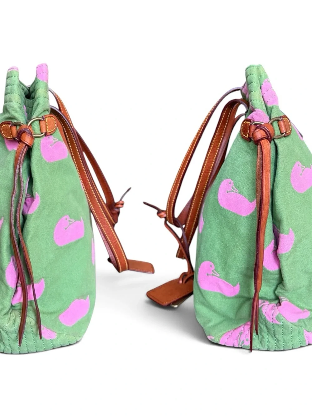 Dooney & Bourke Vintage Y2K Wonder Duck Canvas Tote Green Pink Preppy